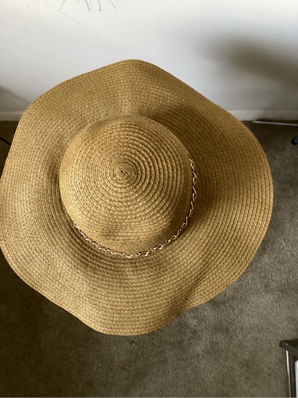 Unbranded Woven Straw Sun Hat with Chain Accent - Tan